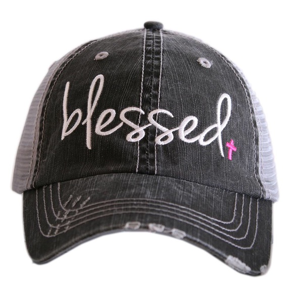 "Blessed" Embroidered & Distressed Trucker Cap - Picture 4 of 8